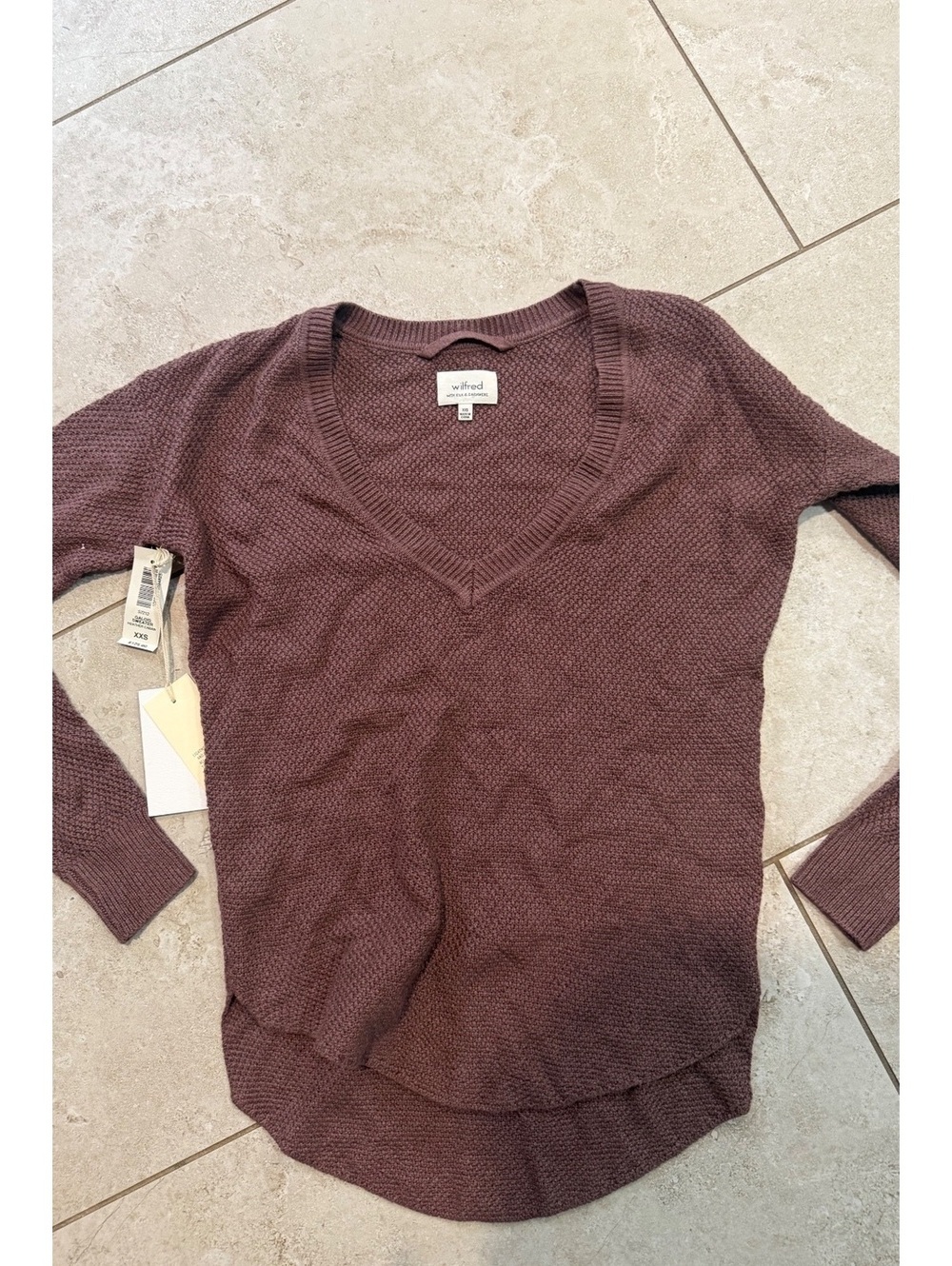 NWT Aritzia Wilfred Galois v neck waffle knit sweater silk cashmere cotton